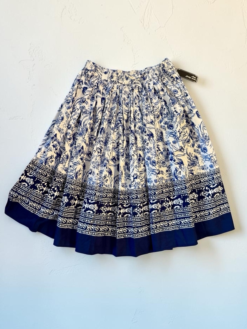 NWT Argee Design Studio Blue Floral Border Print Skirt Sz L Cotton Midi Boho